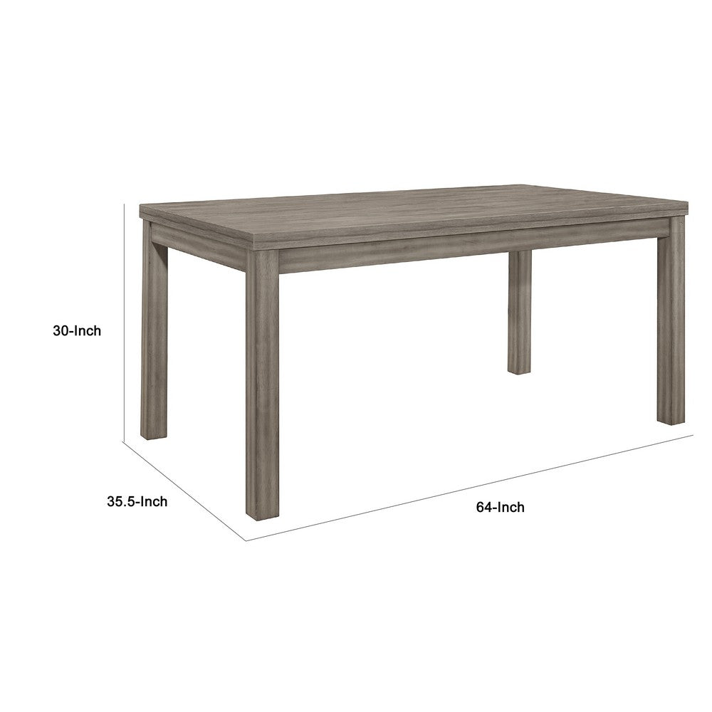 Benjara Rie Dining Table, 64 Inch Rectangular Tabletop, Gray Melamine Board