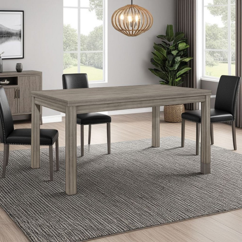 Benjara Rie Dining Table, 64 Inch Rectangular Tabletop, Gray Melamine Board