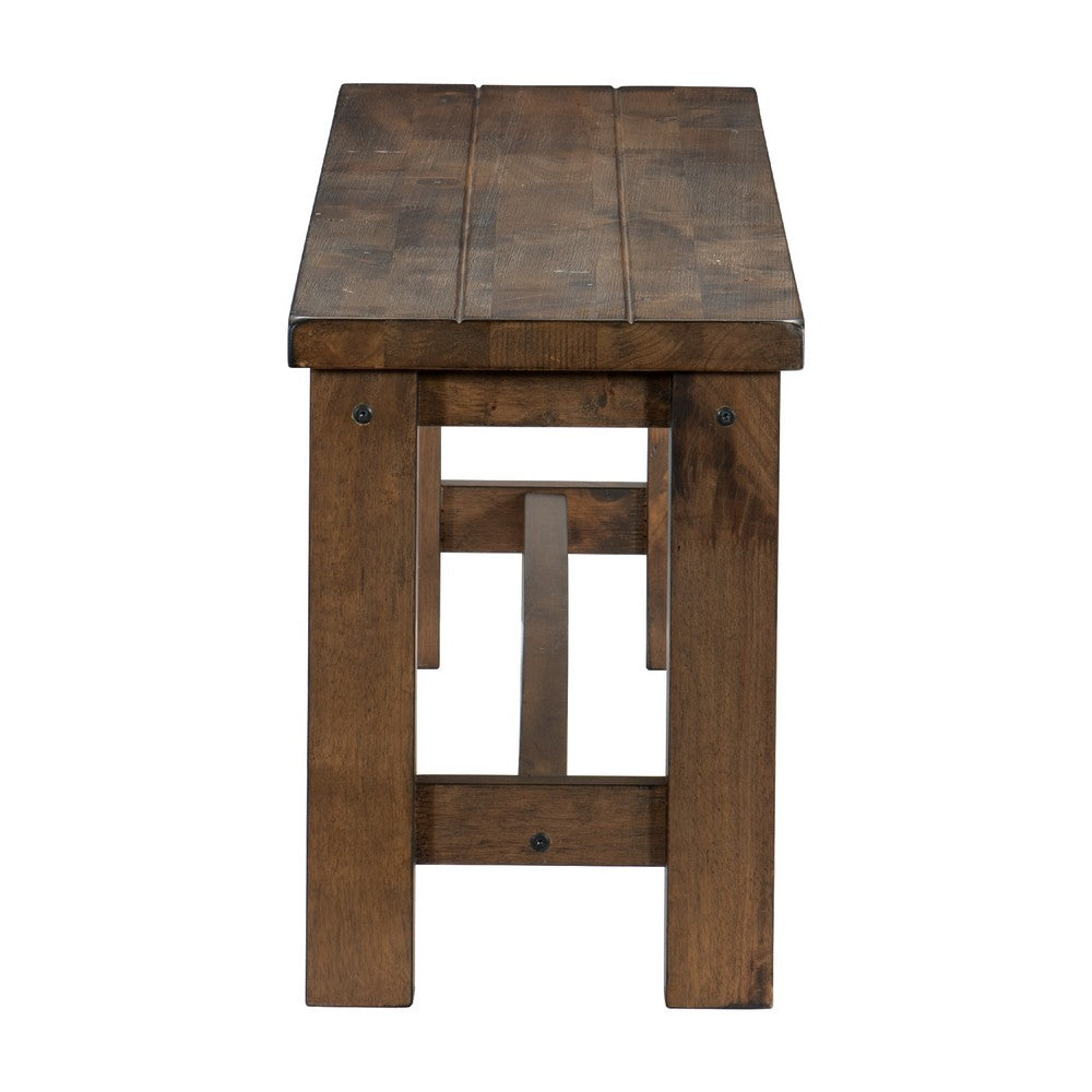 Benjara Rick Dining Bench, 52 Inch Transitional Natural Brown Rubberwood