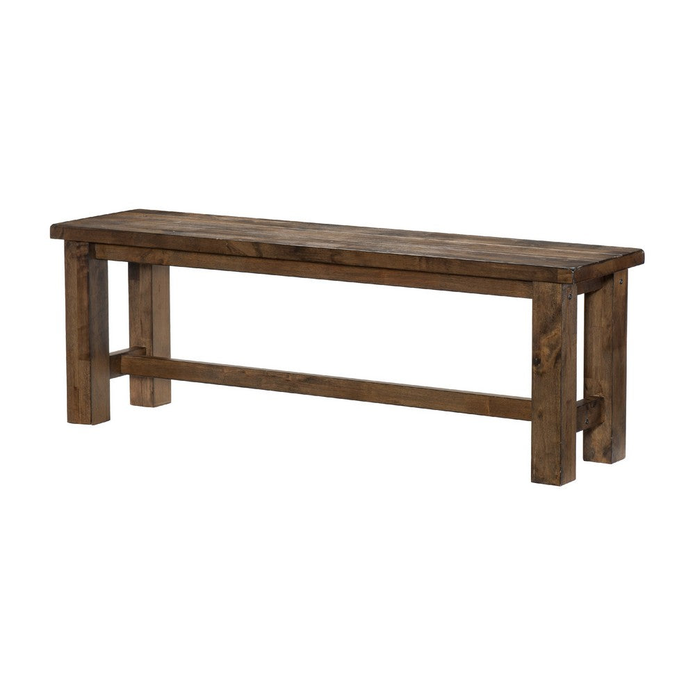 Benjara Rick Dining Bench, 52 Inch Transitional Natural Brown Rubberwood