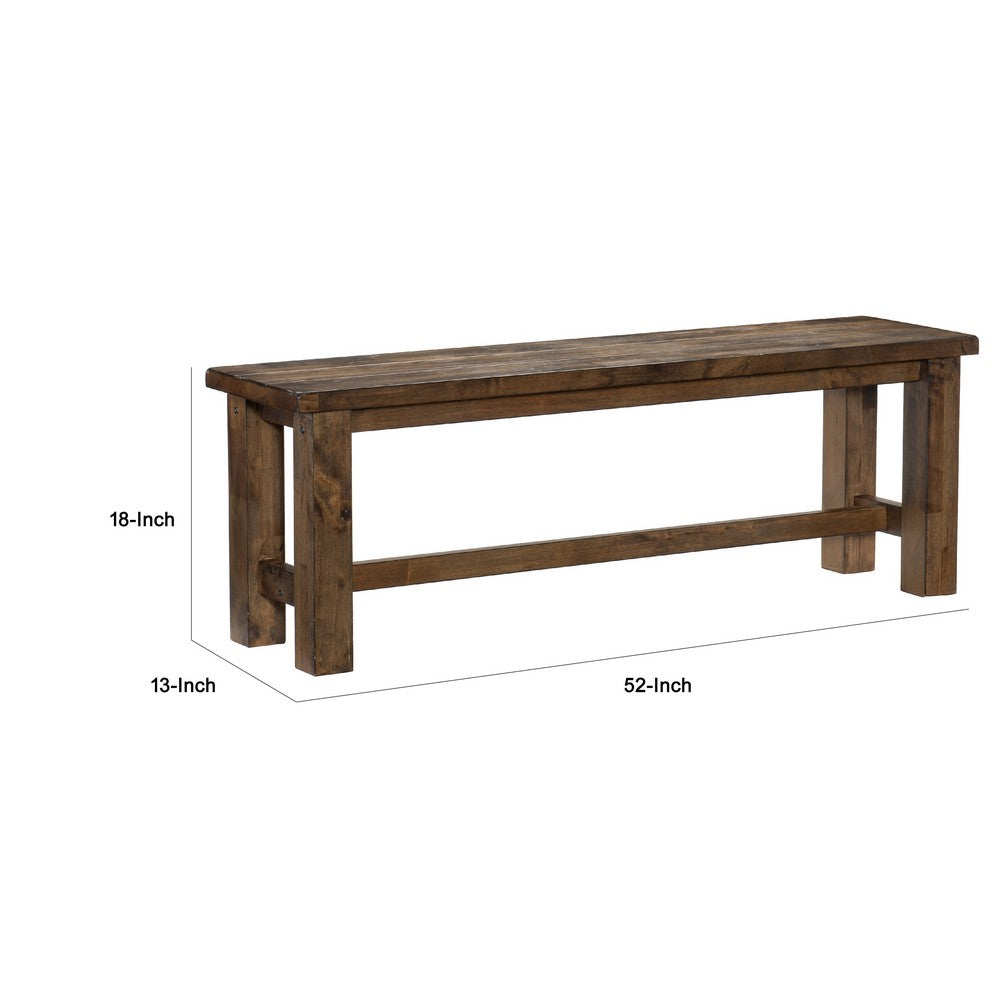 Benjara Rick Dining Bench, 52 Inch Transitional Natural Brown Rubberwood