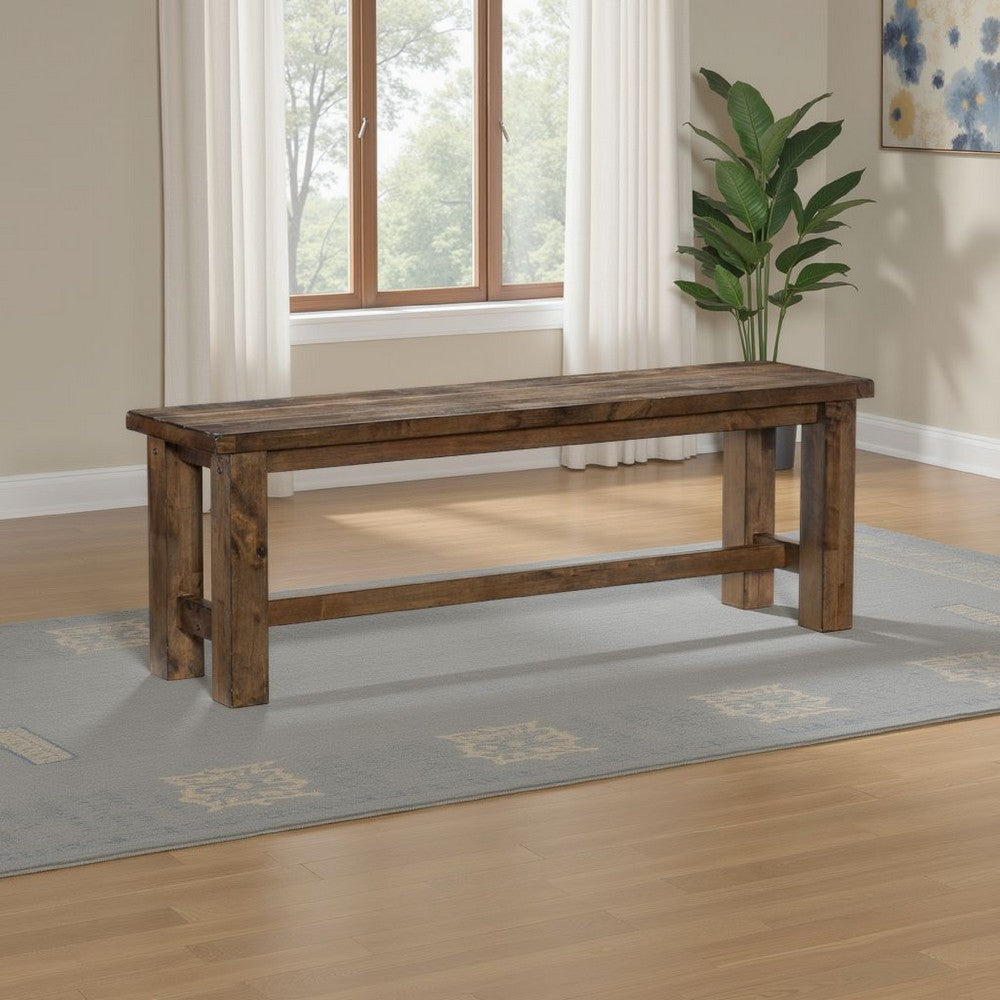 Benjara Rick Dining Bench, 52 Inch Transitional Natural Brown Rubberwood