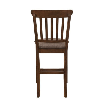 Benjara Lsy Counter Stool Chair Set of 2, Brown Wood, Fabric Upholstered Seat