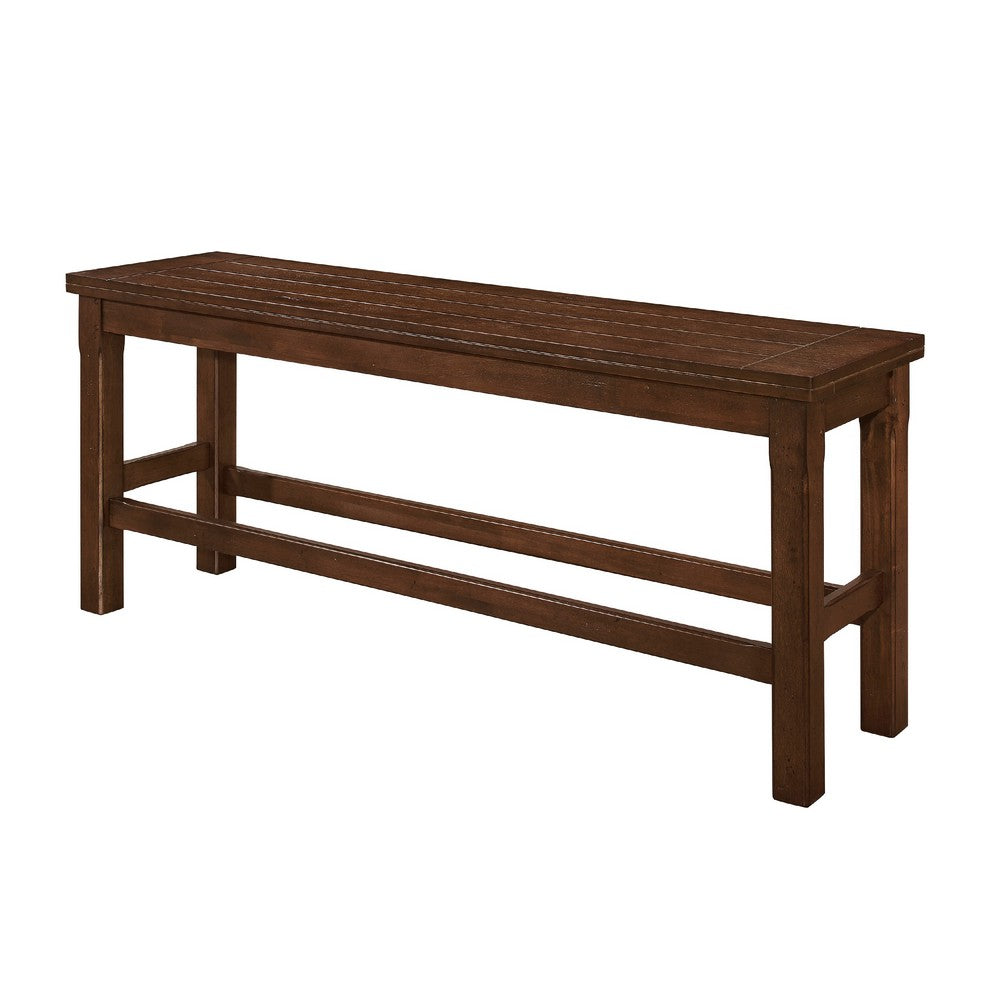 Benjara Lsy Counter Height Dining Bench, 64 Inch Dark Brown Wood Frame