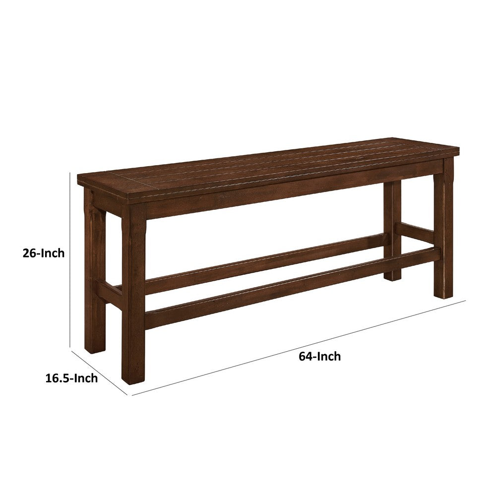 Benjara Lsy Counter Height Dining Bench, 64 Inch Dark Brown Wood Frame