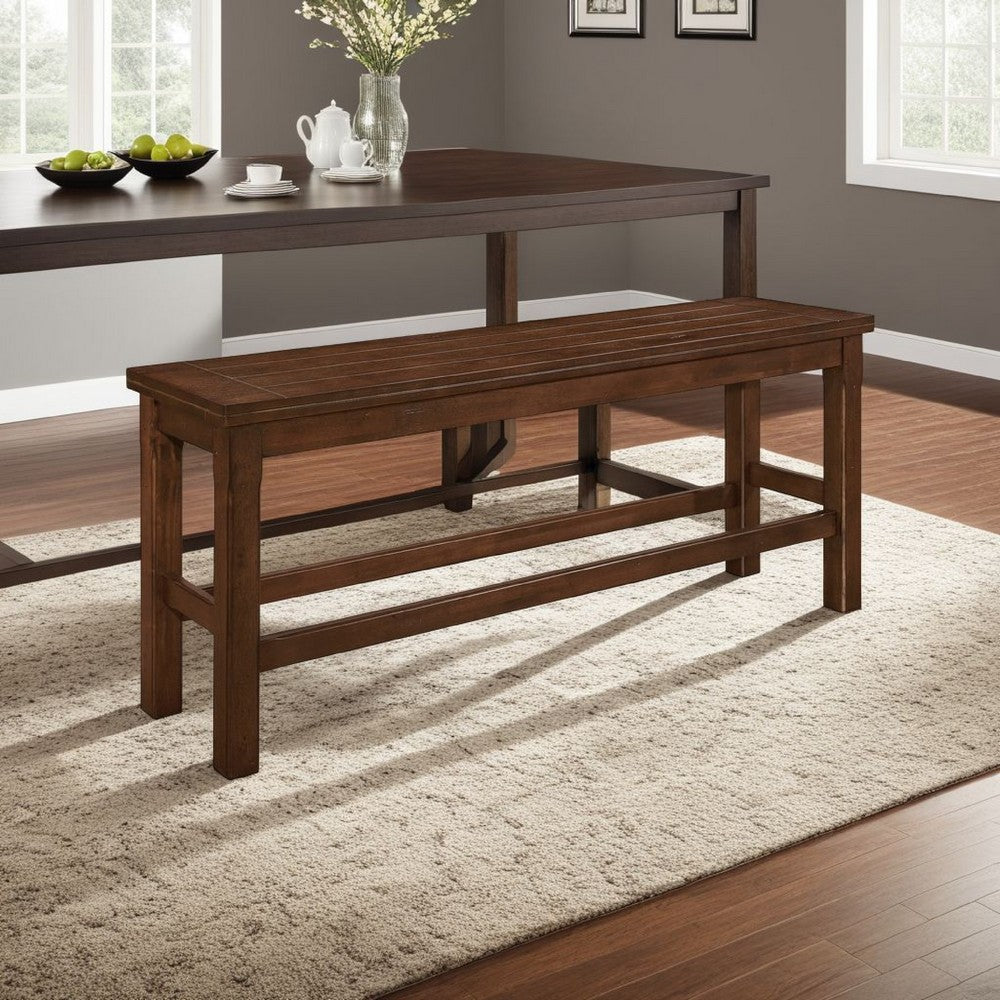 Benjara Lsy Counter Height Dining Bench, 64 Inch Dark Brown Wood Frame