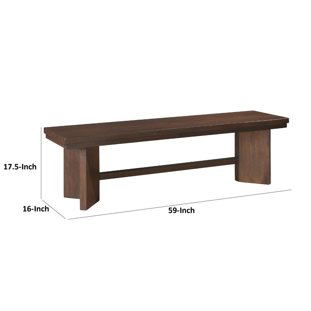 Benjara Bloi Dining Bench, X Shaped Trestle Base, 59 Inch, Brown Wood Frame