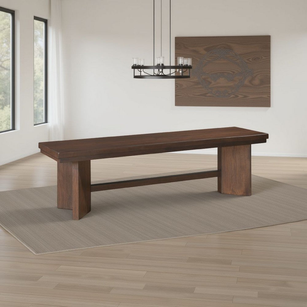 Benjara Bloi Dining Bench, X Shaped Trestle Base, 59 Inch, Brown Wood Frame