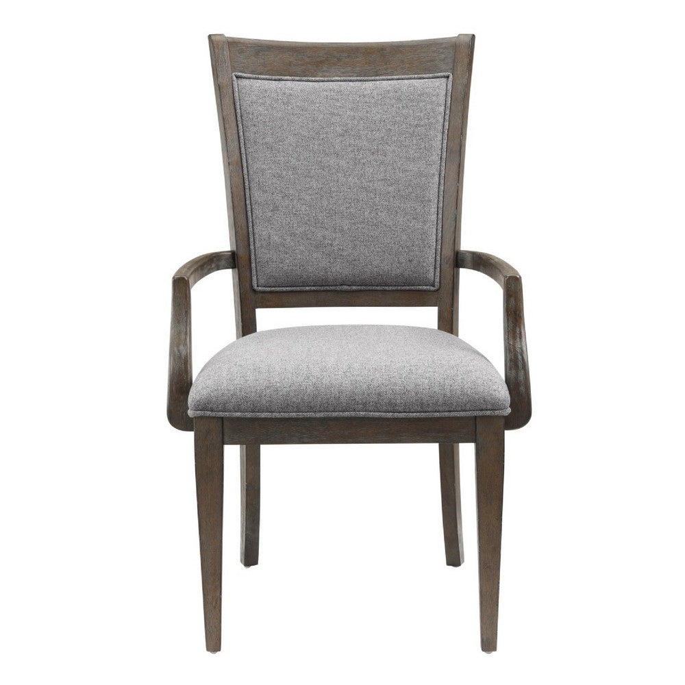 Benjara Koa Dining Armchair Set of 2, Padded Seat And Back, Driftwood Brown