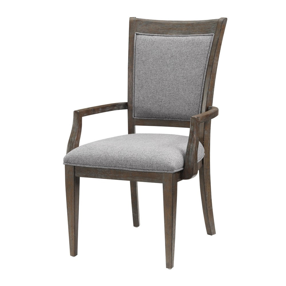 Benjara Koa Dining Armchair Set of 2, Padded Seat And Back, Driftwood Brown