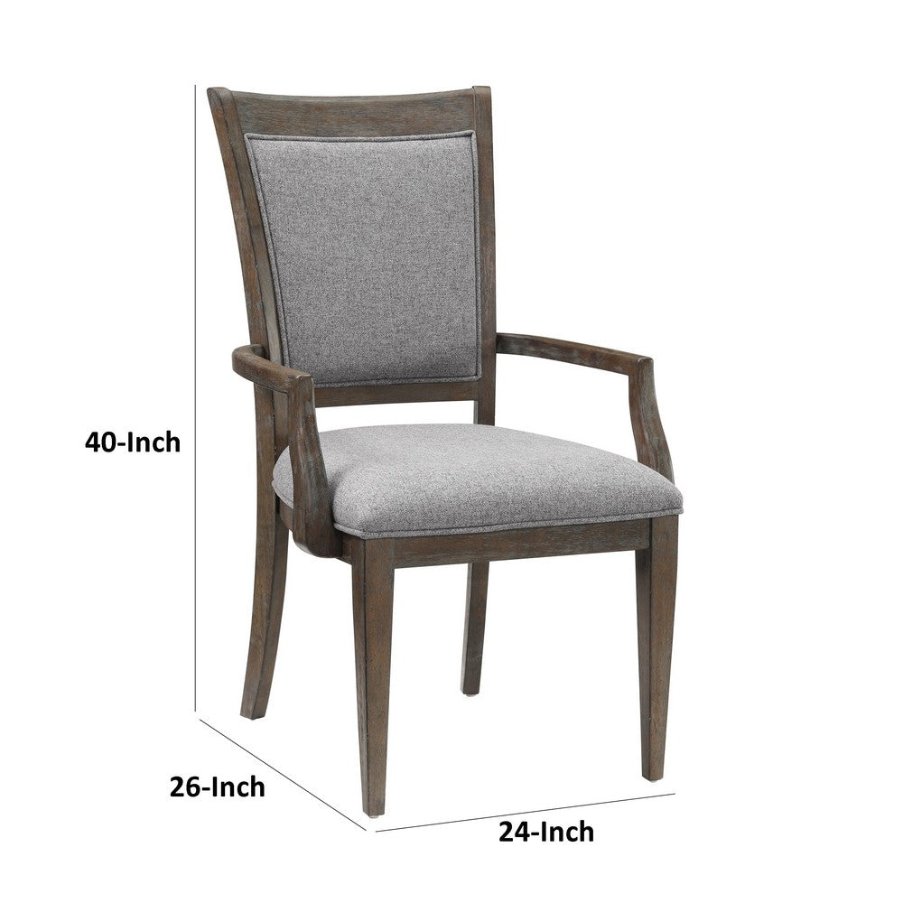 Benjara Koa Dining Armchair Set of 2, Padded Seat And Back, Driftwood Brown