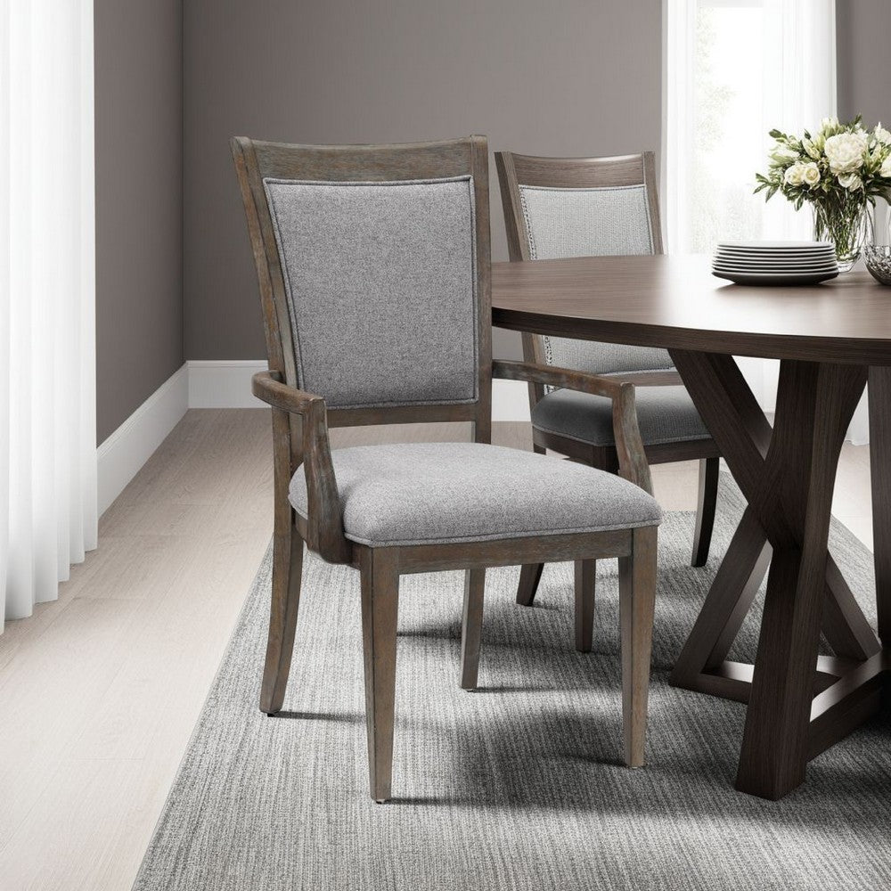 Benjara Koa Dining Armchair Set of 2, Padded Seat And Back, Driftwood Brown