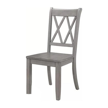 Benjara Janu Set of 2 Side Dining Chair, X Shaped Backrest, Gray Solid Wood