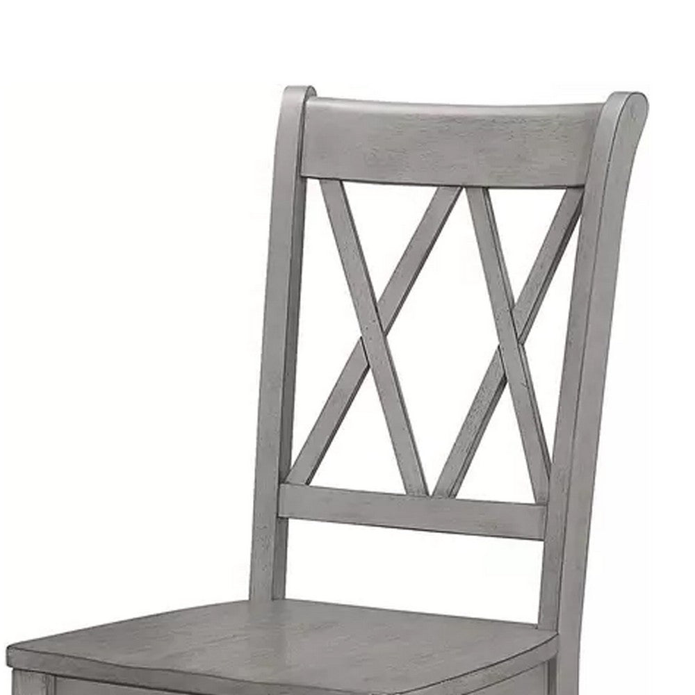 Benjara Janu Set of 2 Side Dining Chair, X Shaped Backrest, Gray Solid Wood