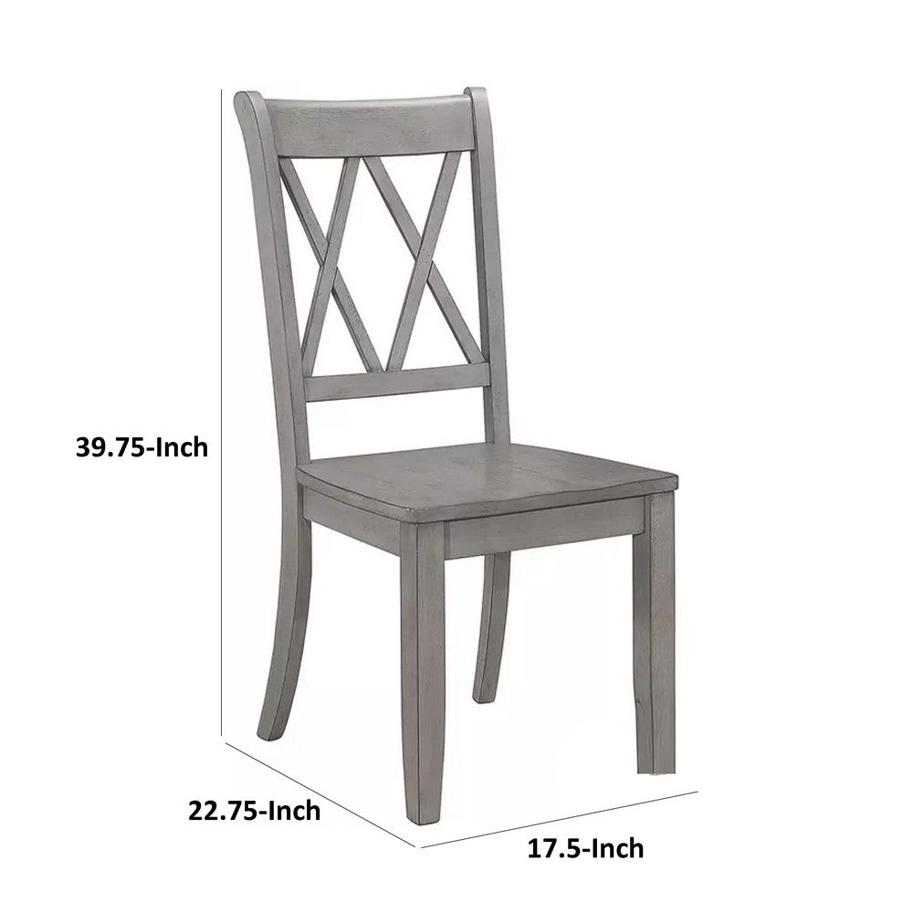 Benjara Janu Set of 2 Side Dining Chair, X Shaped Backrest, Gray Solid Wood