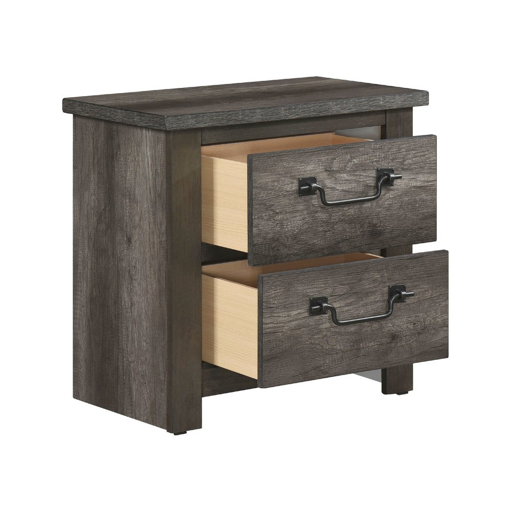 Benjara Nemy Nightstand, 2 Drawers, Gray Melamine Laminate, Drop Handles