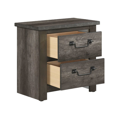 Benjara Nemy Nightstand, 2 Drawers, Gray Melamine Laminate, Drop Handles