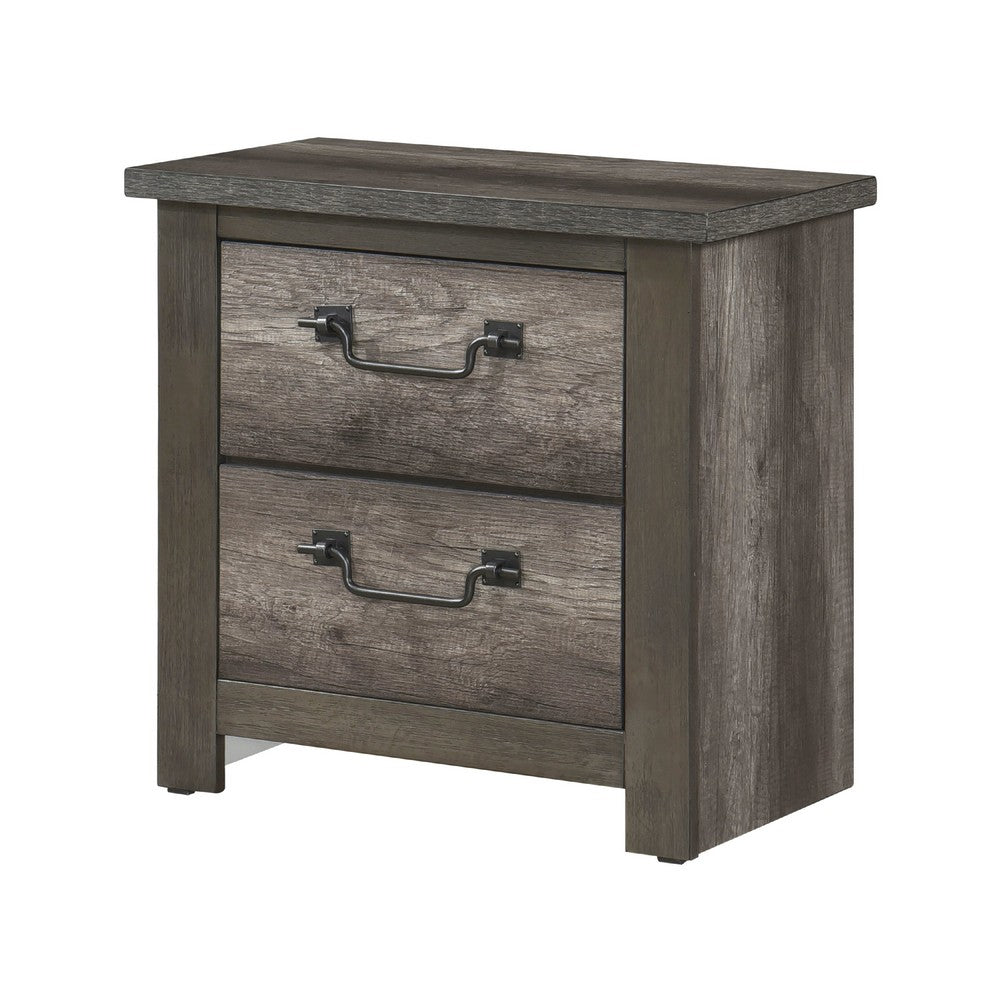 Benjara Nemy Nightstand, 2 Drawers, Gray Melamine Laminate, Drop Handles