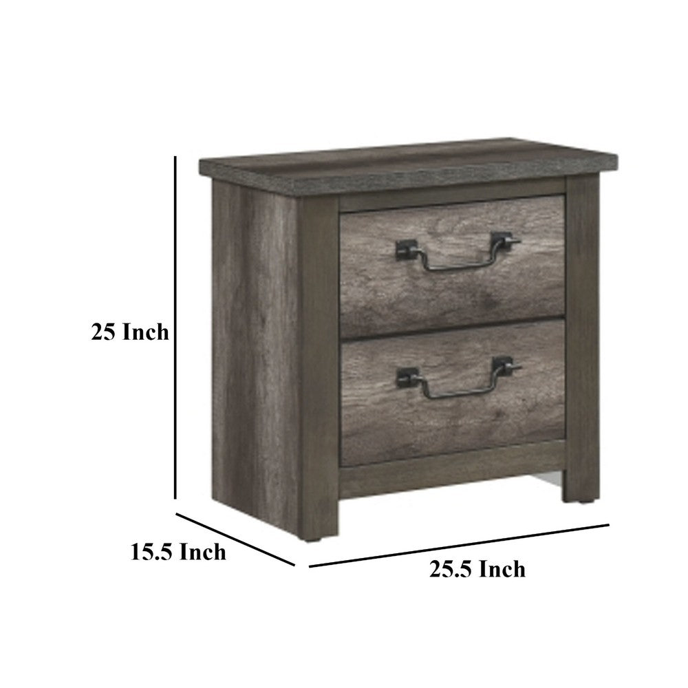 Benjara Nemy Nightstand, 2 Drawers, Gray Melamine Laminate, Drop Handles