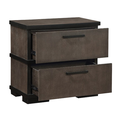 Benjara Acy Nightstand, 2 Drawers, Brownish Gray And Black Wood, Bar Handles