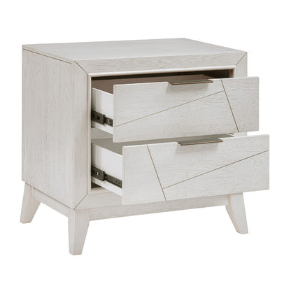 Benjara Zine Nightstand, 2 Drawers, Antique White Oak Wood, Flat Black Handles