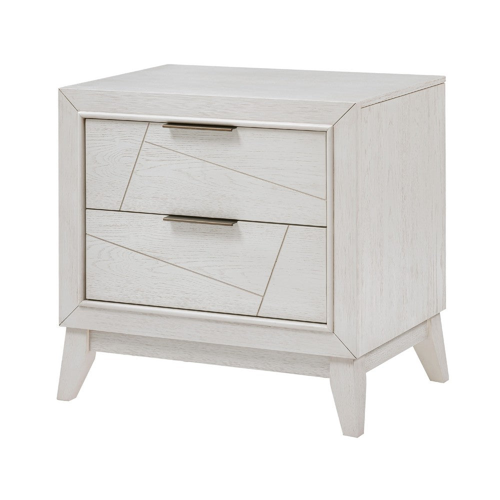 Benjara Zine Nightstand, 2 Drawers, Antique White Oak Wood, Flat Black Handles