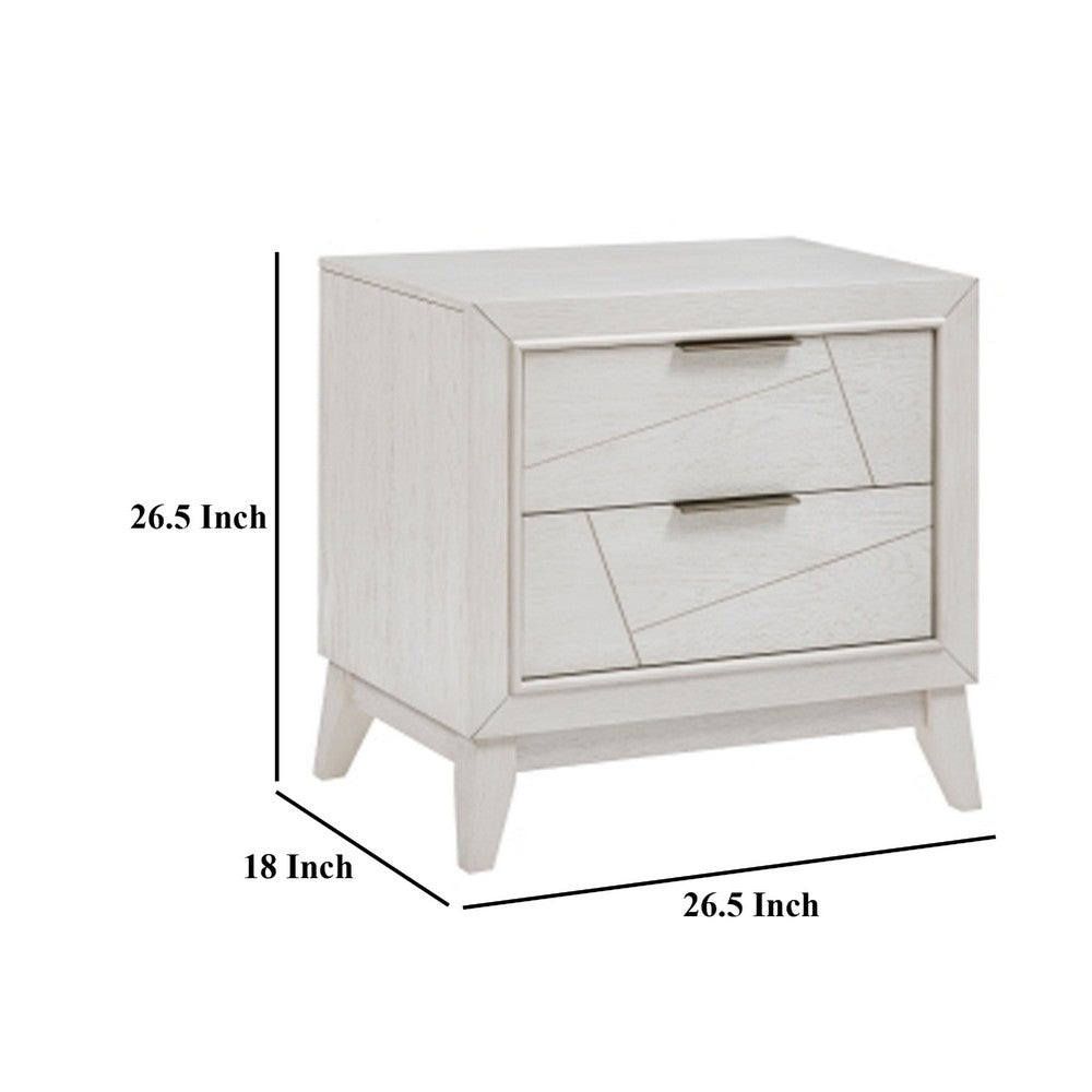 Benjara Zine Nightstand, 2 Drawers, Antique White Oak Wood, Flat Black Handles