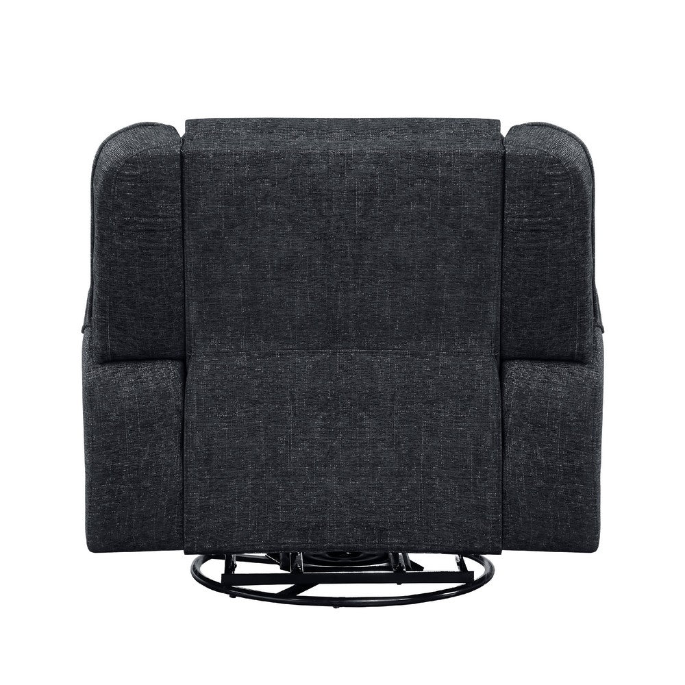 Benjara Ruma Swivel Manual Reclining Chair w Tab Pull, Ebony Black Chenille