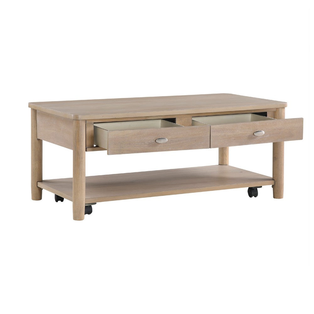 Benjara Neka Coffee Table, Farmhouse Natural Brown Wood And Veneer, 48 Inch