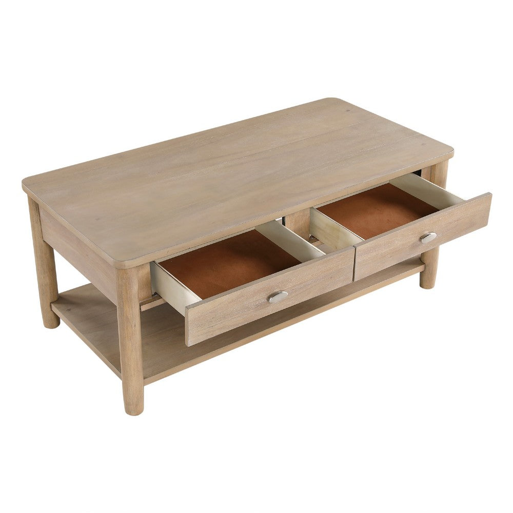 Benjara Neka Coffee Table, Farmhouse Natural Brown Wood And Veneer, 48 Inch