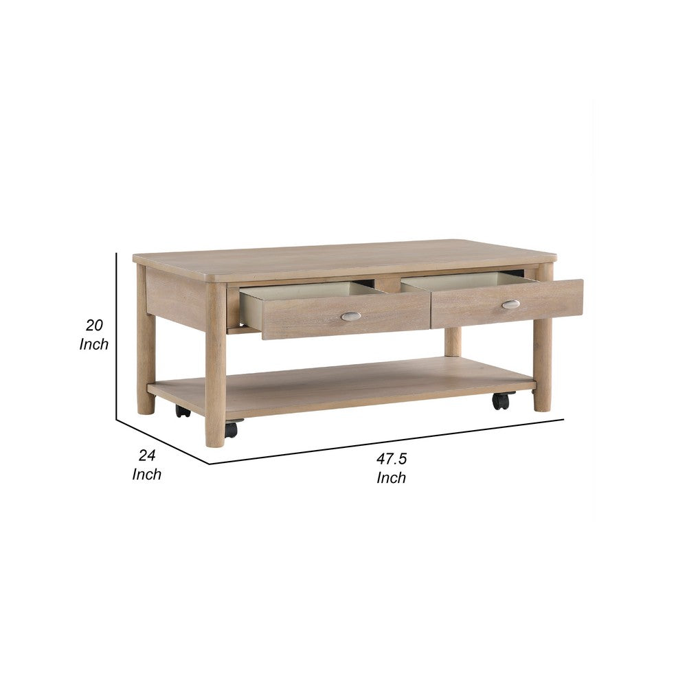 Benjara Neka Coffee Table, Farmhouse Natural Brown Wood And Veneer, 48 Inch
