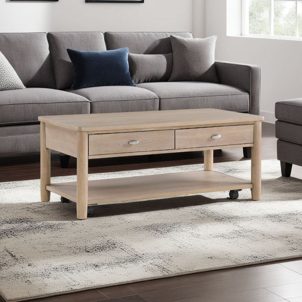 Benjara Neka Coffee Table, Farmhouse Natural Brown Wood And Veneer, 48 Inch