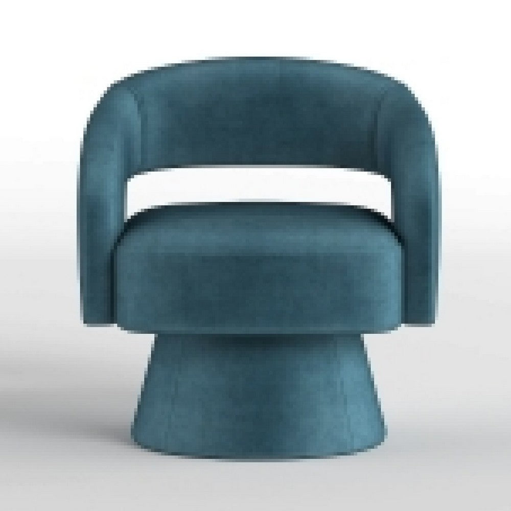 Benjara Lessa Swivel Accent Chair, Teal Blue, Round Base, Soft Foam Cushion