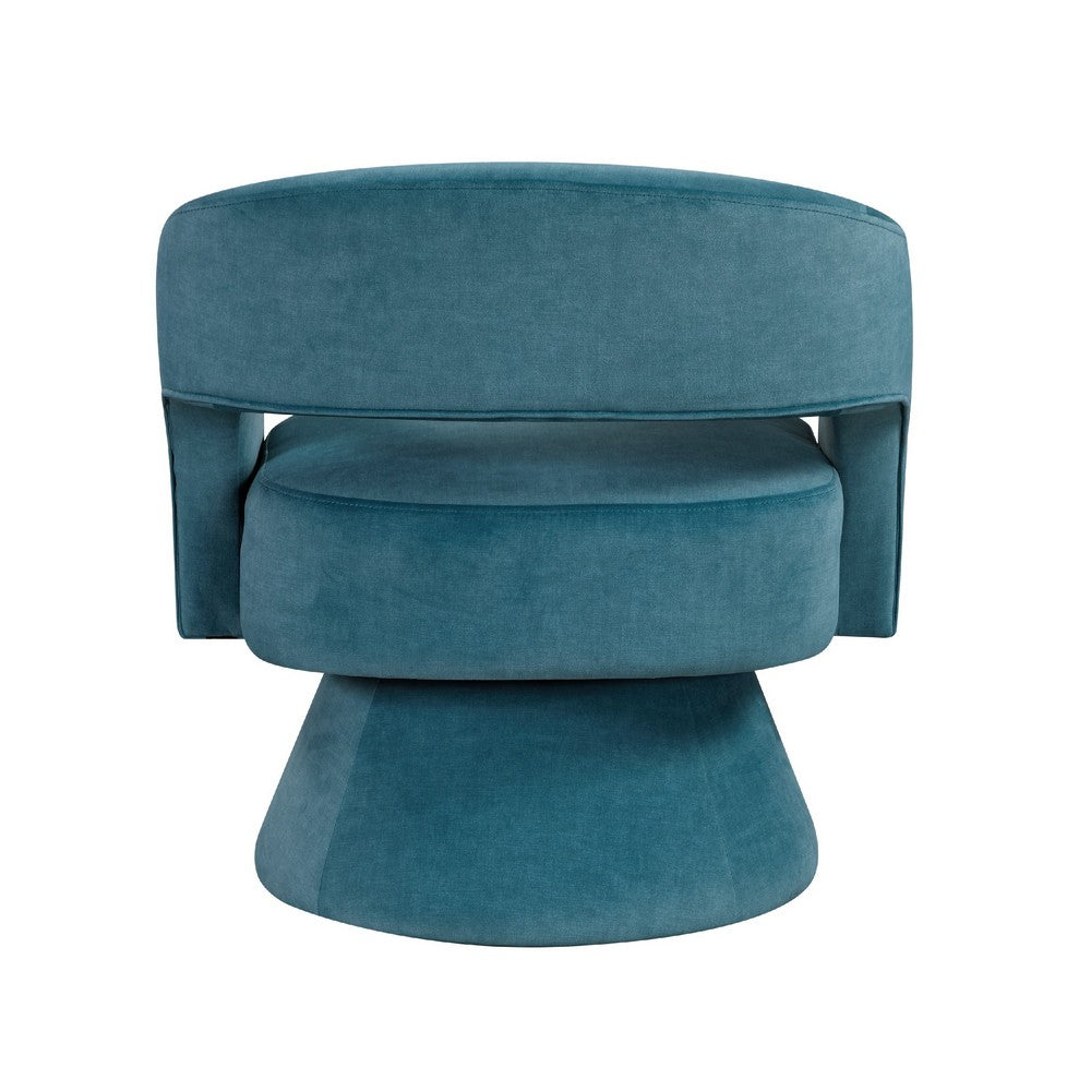 Benjara Lessa Swivel Accent Chair, Teal Blue, Round Base, Soft Foam Cushion