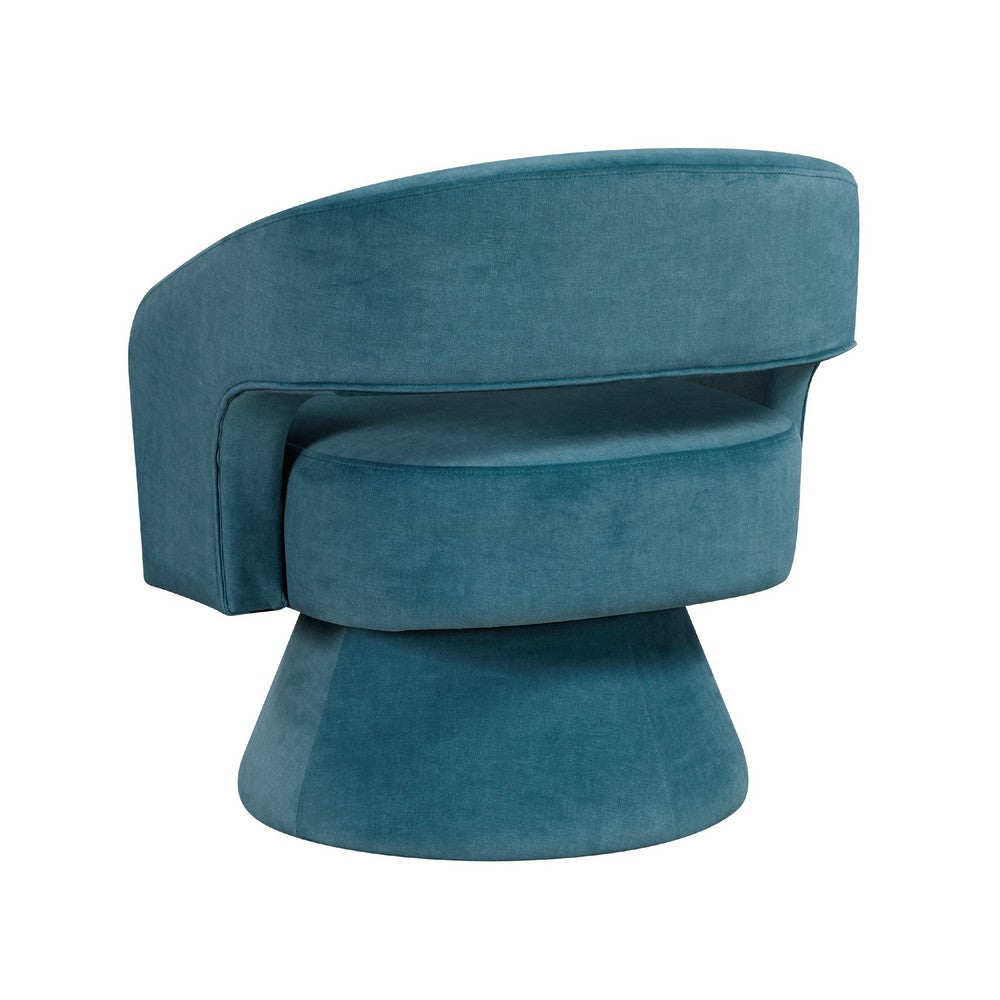 Benjara Lessa Swivel Accent Chair, Teal Blue, Round Base, Soft Foam Cushion