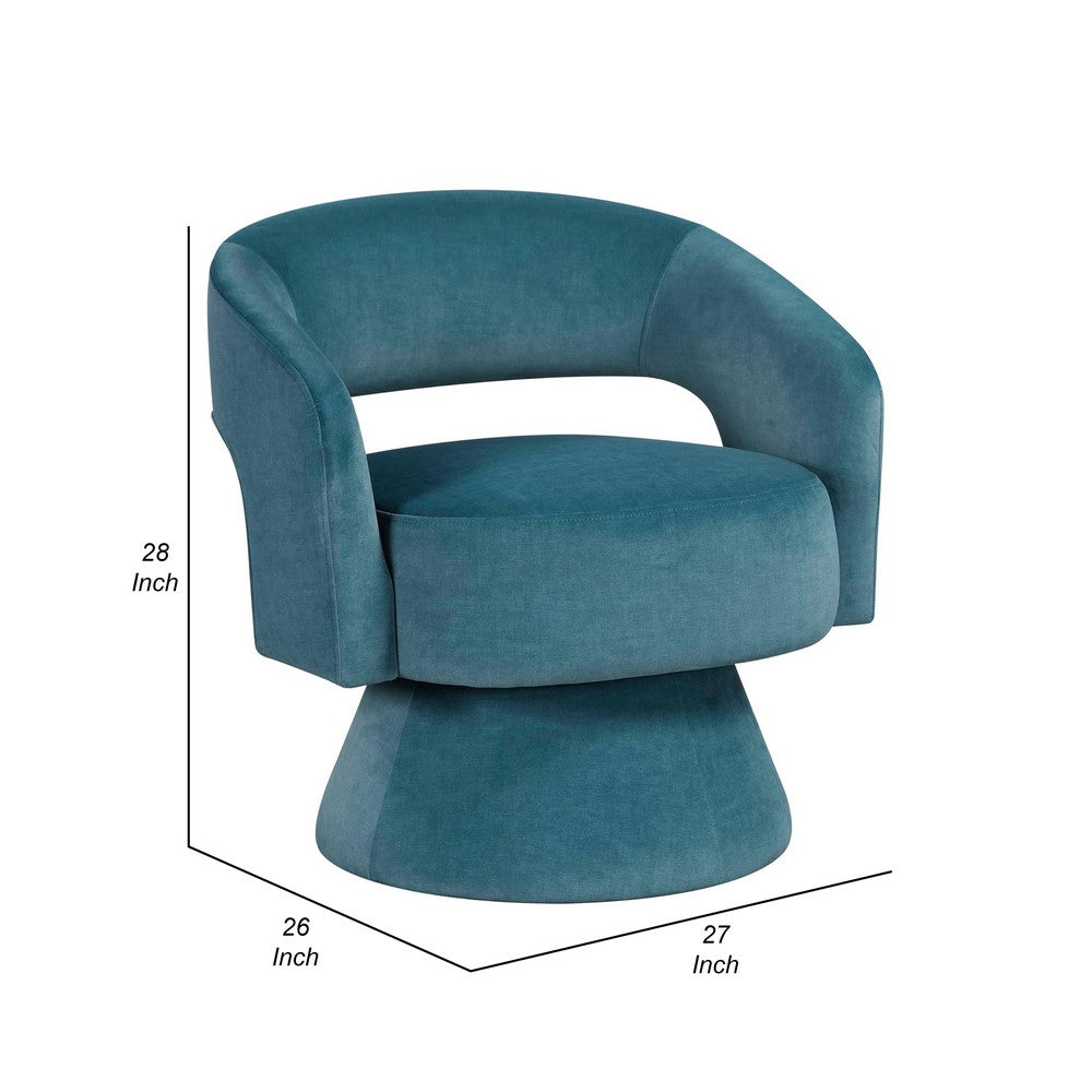 Benjara Lessa Swivel Accent Chair, Teal Blue, Round Base, Soft Foam Cushion