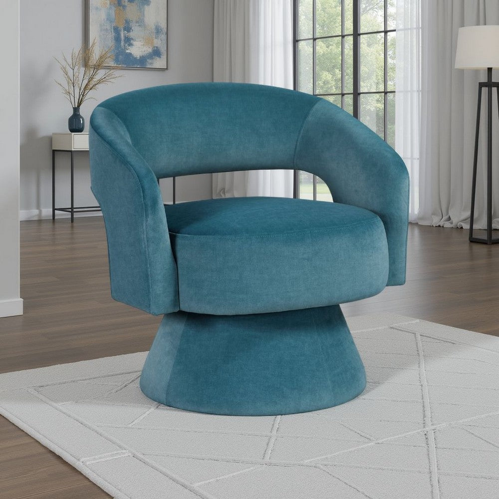 Benjara Lessa Swivel Accent Chair, Teal Blue, Round Base, Soft Foam Cushion