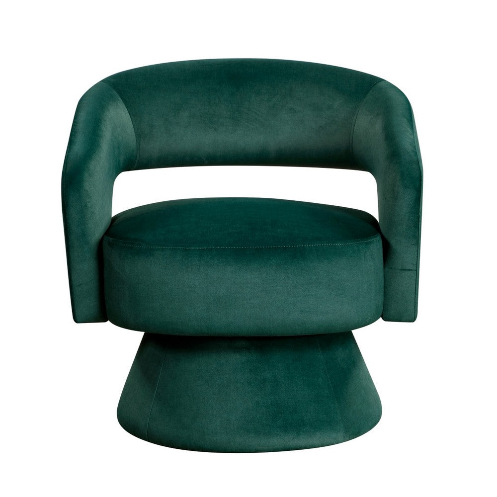 Benjara Lessa Swivel Accent Chair, Emrald Green, Round Base, Soft Foam Cushion