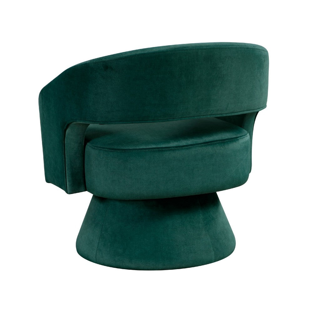Benjara Lessa Swivel Accent Chair, Emrald Green, Round Base, Soft Foam Cushion