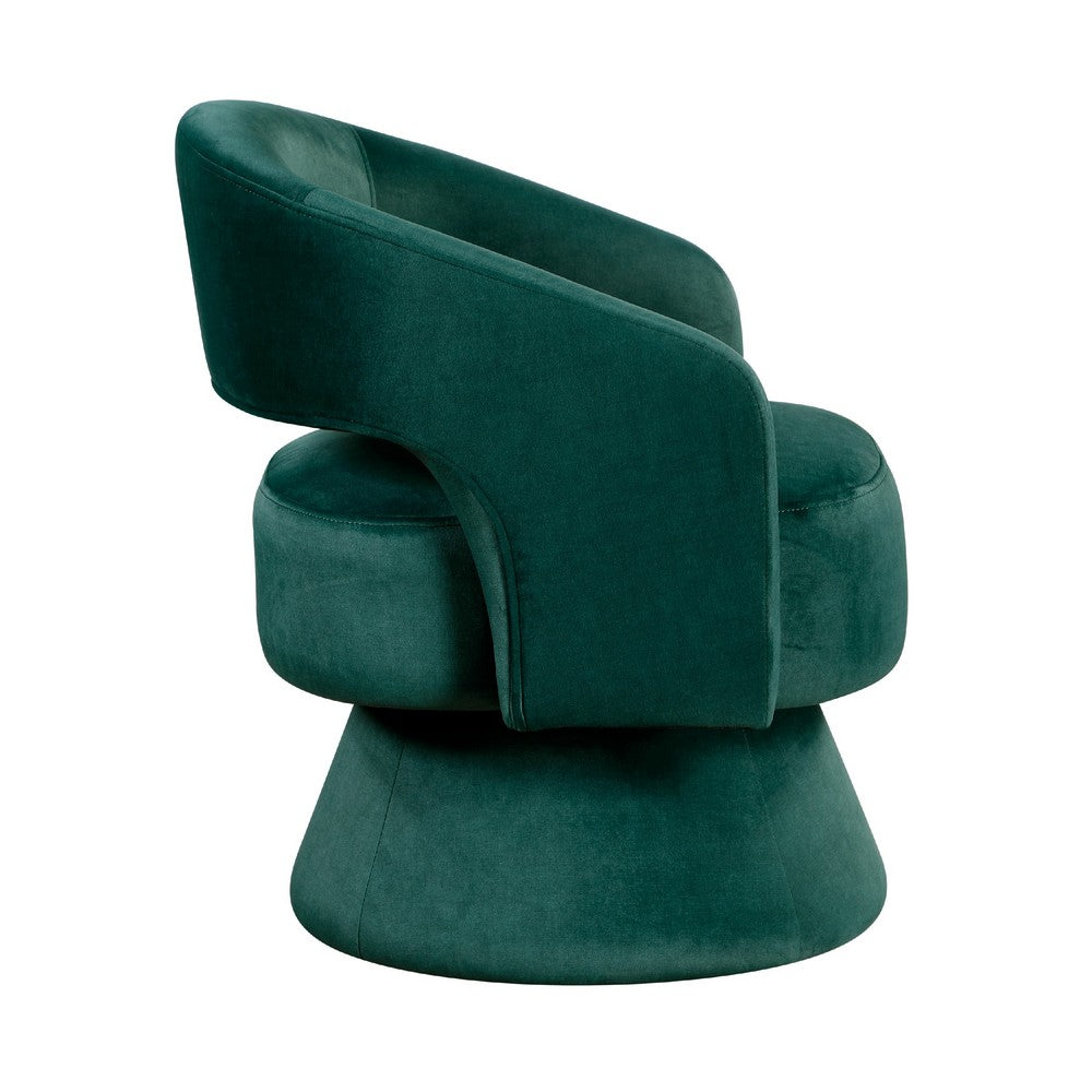 Benjara Lessa Swivel Accent Chair, Emrald Green, Round Base, Soft Foam Cushion