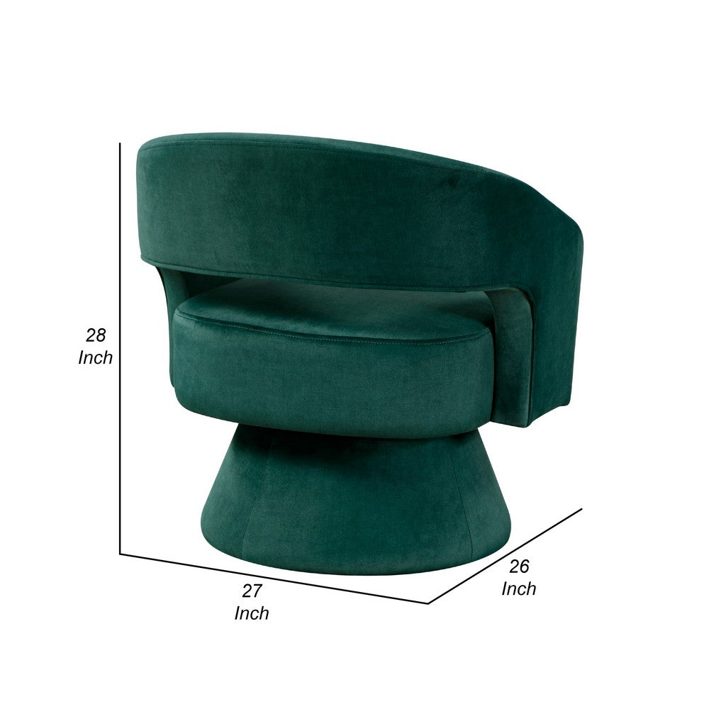 Benjara Lessa Swivel Accent Chair, Emrald Green, Round Base, Soft Foam Cushion