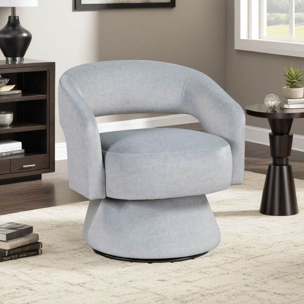 Benjara Lessa Swivel Accent Chair, Light Gray, Round Base, Soft Foam Cushion