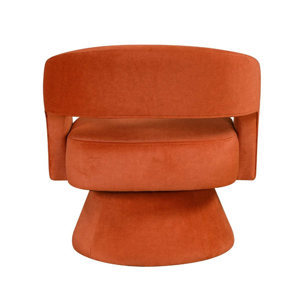 Benjara Lessa Swivel Accent Chair, Orange, Round Base, Soft Foam Cushion