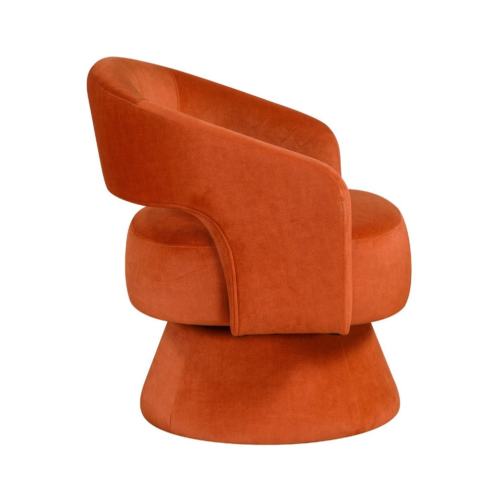 Benjara Lessa Swivel Accent Chair, Orange, Round Base, Soft Foam Cushion