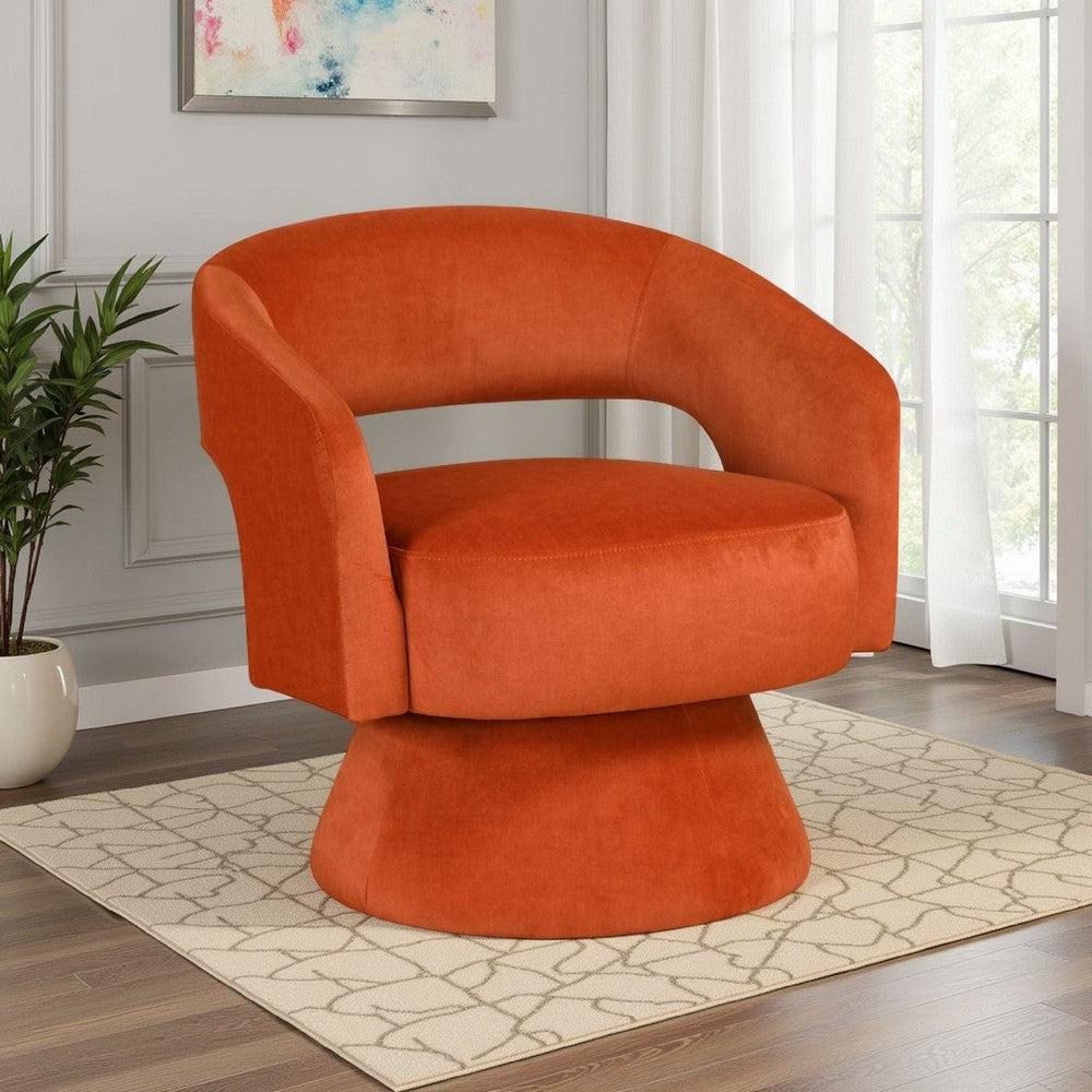 Benjara Lessa Swivel Accent Chair, Orange, Round Base, Soft Foam Cushion