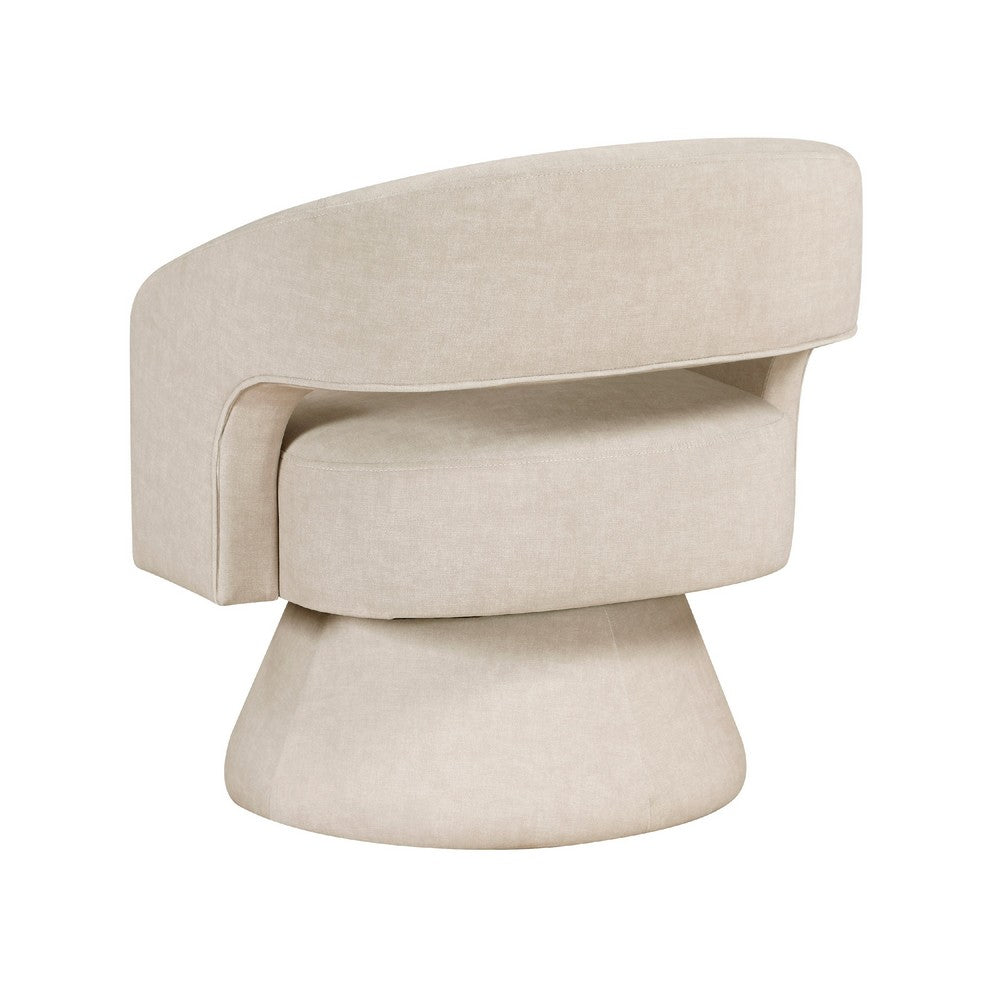 Benjara Lessa Swivel Accent Chair, Beige, Round Base, Soft Foam Cushion