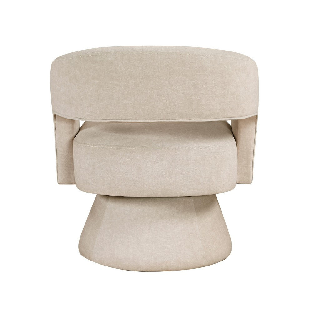 Benjara Lessa Swivel Accent Chair, Beige, Round Base, Soft Foam Cushion