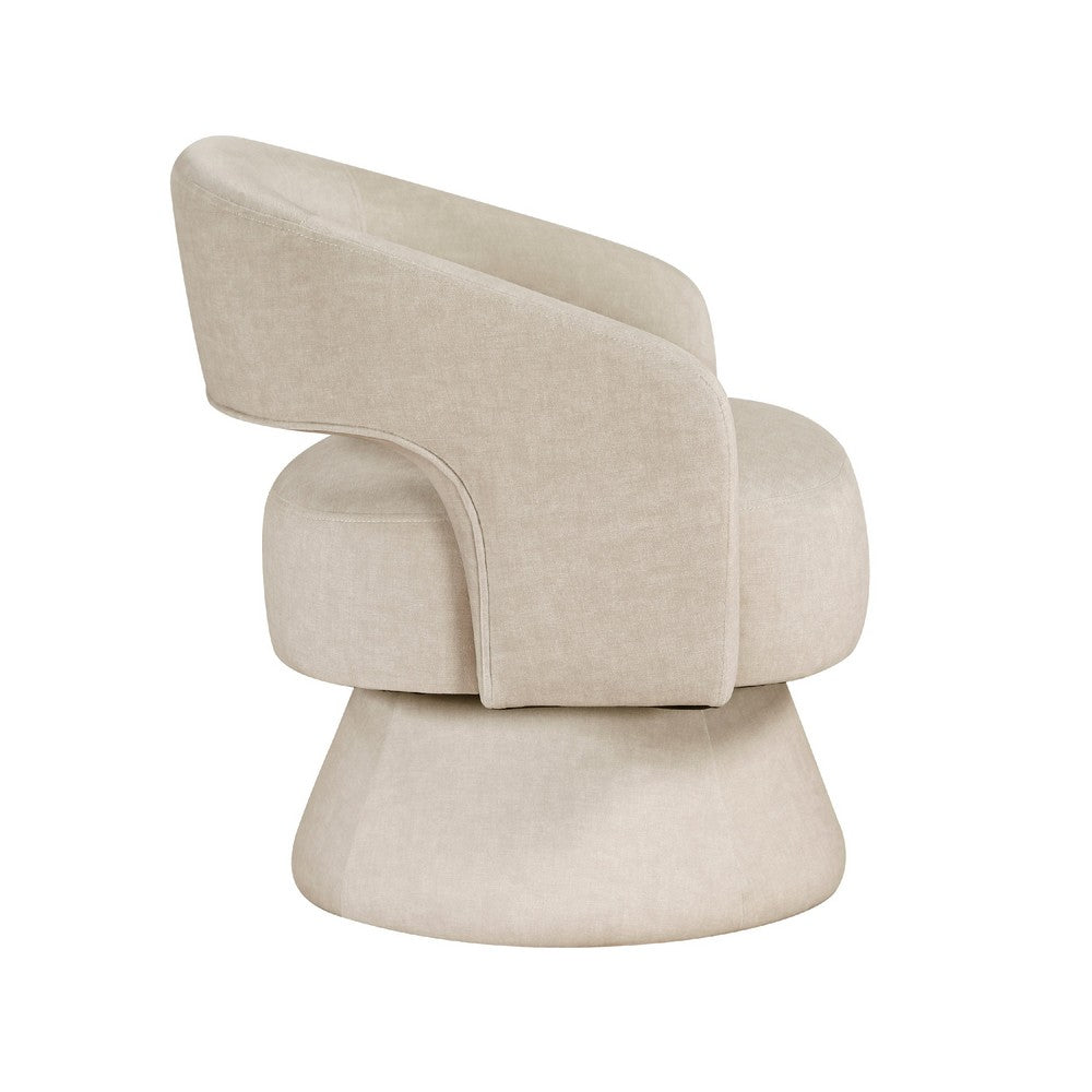 Benjara Lessa Swivel Accent Chair, Beige, Round Base, Soft Foam Cushion