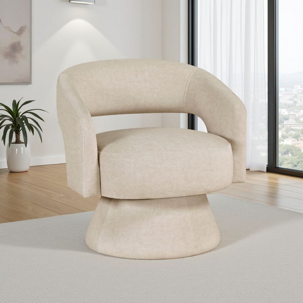 Benjara Lessa Swivel Accent Chair, Beige, Round Base, Soft Foam Cushion