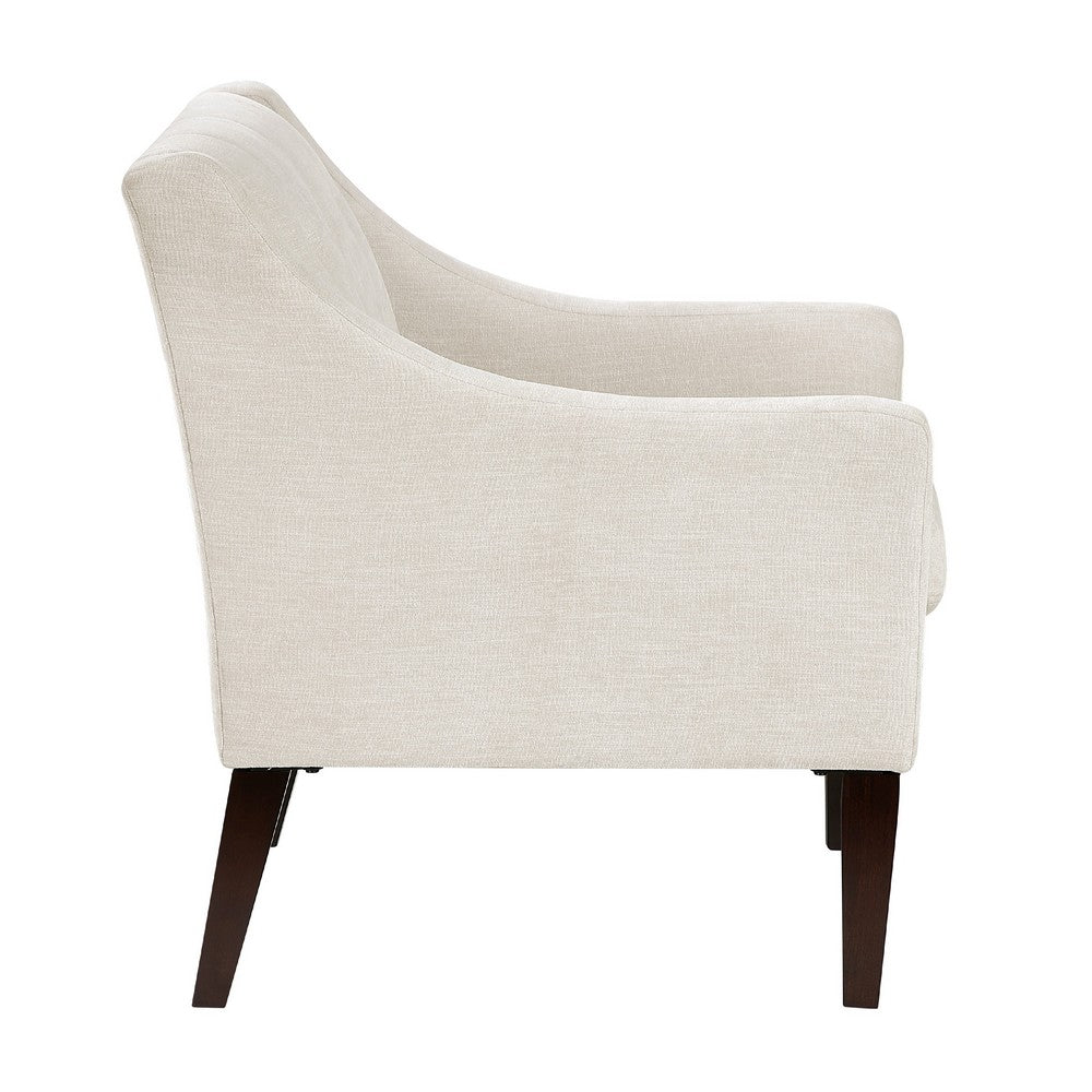 Benjara Ginna Accent Armchair, Button Tufted Beige Polyester, Brown Legs
